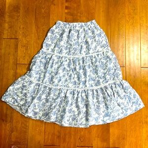 Cynthia Rowley White and Blue Patterned Midi Skirt